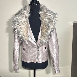 Metallic Faux Fur Collar Jacket